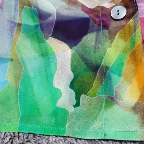 Nina Mclemore 100% Silk Watercolor Colorful Button Down Blouse - Size 10 - Picture 9 of 9